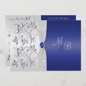 Marine en Zilver Monogrammed Uitnodiging (Voorkant / Achterkant)