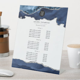 Marine en Zilveren Agaat Edele Steen Zakelijk Reclamebord Met Voetstuk