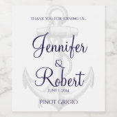 Marine en Zilveren Anker Strand Bruiloft Wijn Labe Wijn Etiket (Enkel label)