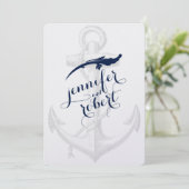 Marine en Zilveren Anker Strandbruiloft Kaart (Staand voorkant)