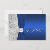 Marine en Zilveren Damast Monogrammed RSVP-Kaart RSVP Kaartje (Voorkant)