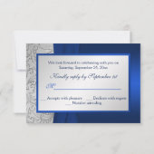 Marine en Zilveren Damast Monogrammed RSVP-Kaart RSVP Kaartje (Achterkant)