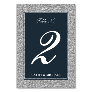 Marine en Zilveren Glitter Gepersonaliseerd Tafeln Kaart