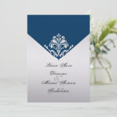 Marine en zilveren kronkels na huwelijksfeest kaart (Staand voorkant)