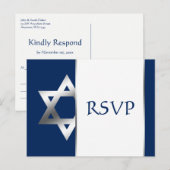 Marine en Zilveren Ster van David Bar Mitzvah RSVP Uitnodiging Briefkaart (Voorkant / Achterkant)