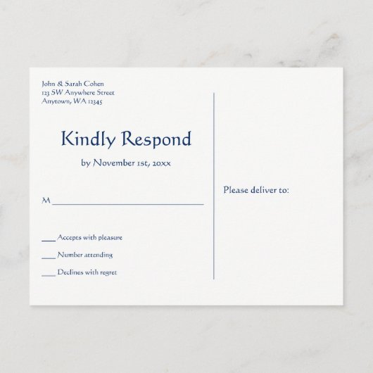 Marine en Zilveren Ster van David Bar Mitzvah RSVP Uitnodiging Briefkaart (Achterkant)