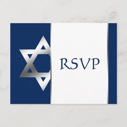 Marine en Zilveren Ster van David Bar Mitzvah RSVP Uitnodiging Briefkaart (Voorkant)