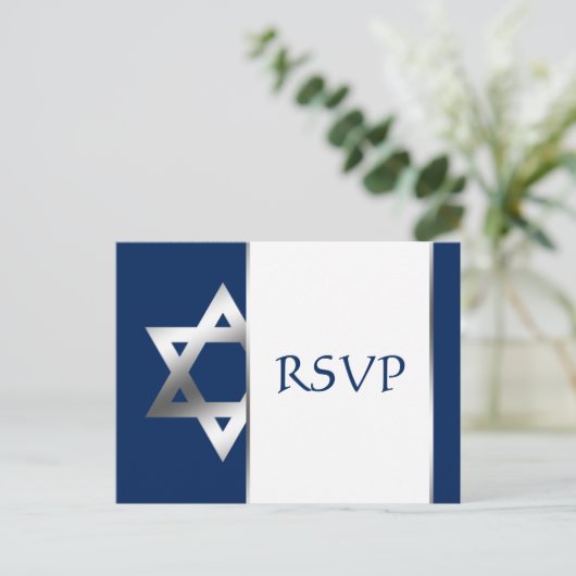 Marine en Zilveren Ster van David Bar Mitzvah RSVP Uitnodiging Briefkaart (Staand voorkant)