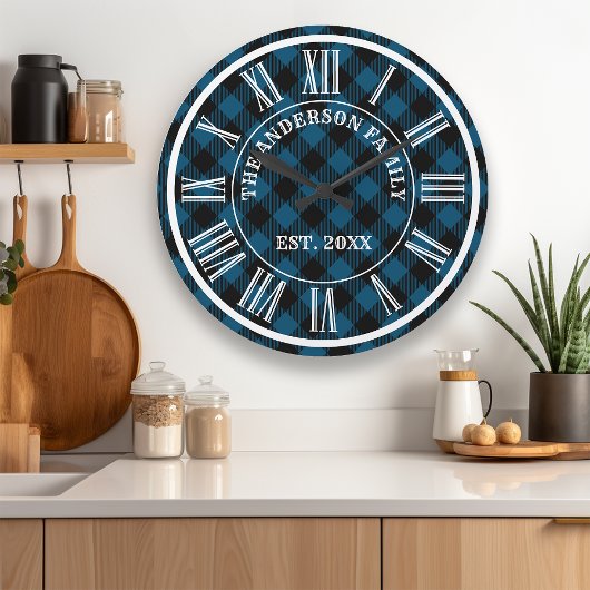 Marine en zwart buffel geruite rustieke Romeinse c Grote Klok