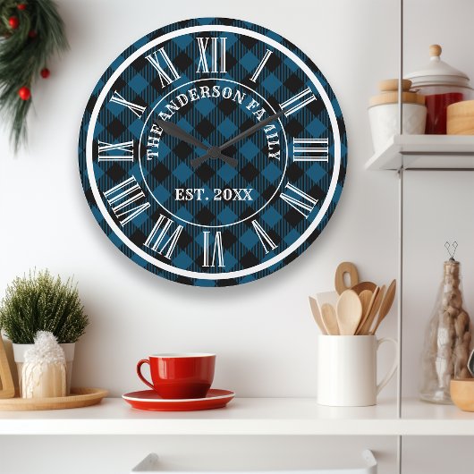 Marine en zwart buffel geruite rustieke Romeinse c Grote Klok