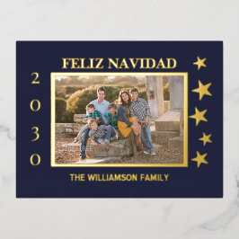 Marine familie foto Feliz Navidad Gold Foil Folie Feestdagen Briefkaart