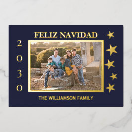 Marine familie foto Feliz Navidad Gold Foil Folie Feestdagenkaart