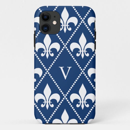 Marine Fleur de Lis met monogram Case-Mate iPhone Case (Achterkant)