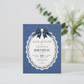 Marine fluweel lint vintage elegant save the date (Staand voorkant)