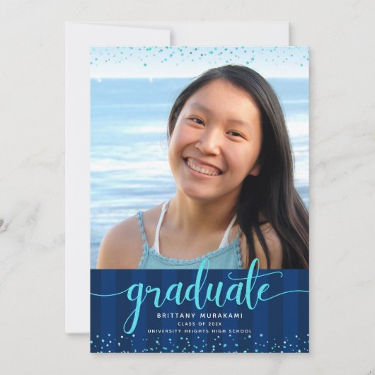 Marine foto met turkoois glitterscript bij diploma kaart (Voorkant)