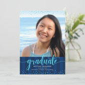 Marine foto met turkoois glitterscript bij diploma kaart (Staand voorkant)