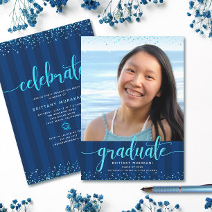 Marine foto met turkoois glitterscript bij diploma kaart