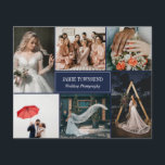 Marine fotocollage professionele fotograaf flyer<br><div class="desc">Marineblauwe dubbelzijdige flyer voor een professionele fotograaf, waar u uw werk in een fotocollage met ruimte voor zes van uw foto's kunt etaleren. Voeg jouw naam en specialiteit of titel of service toe aan de cover. Op de achterkant staan faux gold confetti, een profielfoto van jezelf en je contactgegevens in...</div>