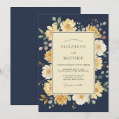 Marine Geel Bloemstuk Bruiloft Kaart (Voorkant / Achterkant)