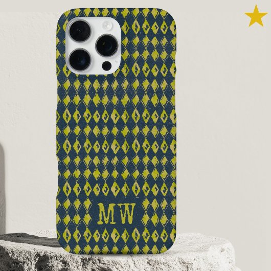 Marine Geel Doodle Diamant Patroon Aangepaste Mono iPhone Hoesje