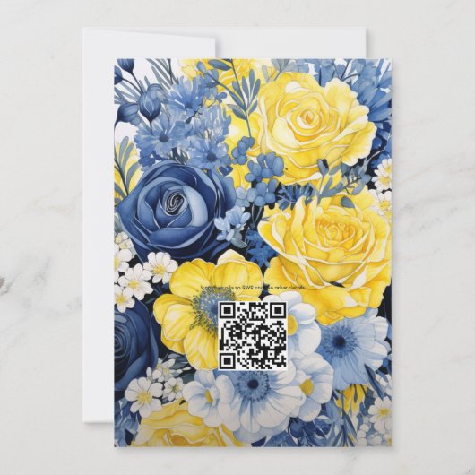 Marine, Geel, en Blauw Bloemen Huwelijk Kaart (Achterkant)