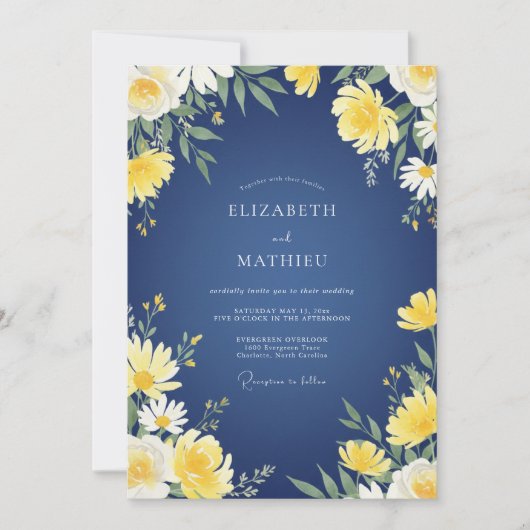 Marine Geel Madeliefje Eucalyptus Bruiloft Kaart (Voorkant)