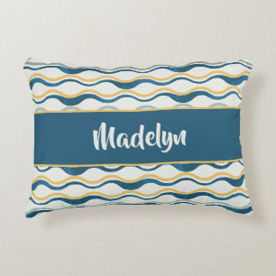 Marine Geel Teal Golven Gepersonaliseerde Kustdeco Accent Kussen