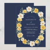 Marine Gele Bloemenslingers Bruiloft Kaart (Voorkant / Achterkant)