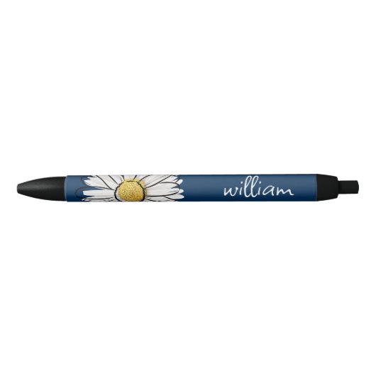 Marine & Gele Trendy Daisy Bloemen Pen (Voorkant)