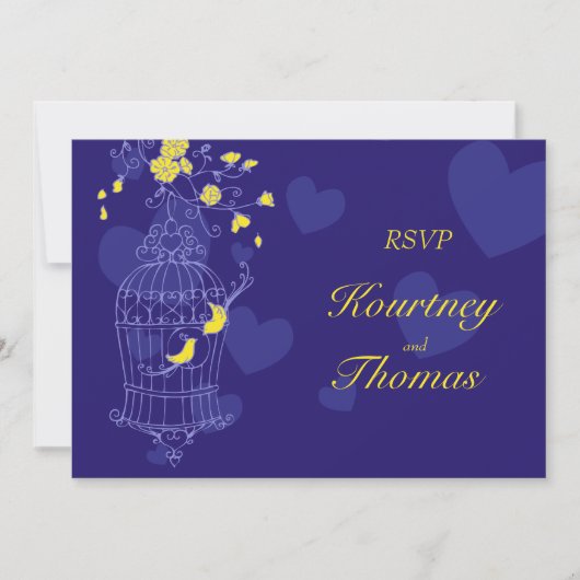 Marine gele vogels openen kooi trouw RSVP Kaart (Voorkant)