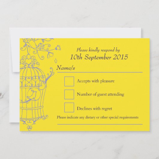 Marine gele vogels openen kooi trouw RSVP Kaart (Achterkant)