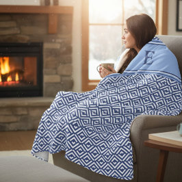 Marine Geometrisch Chevron Monogram Ontwerp Fleece Deken