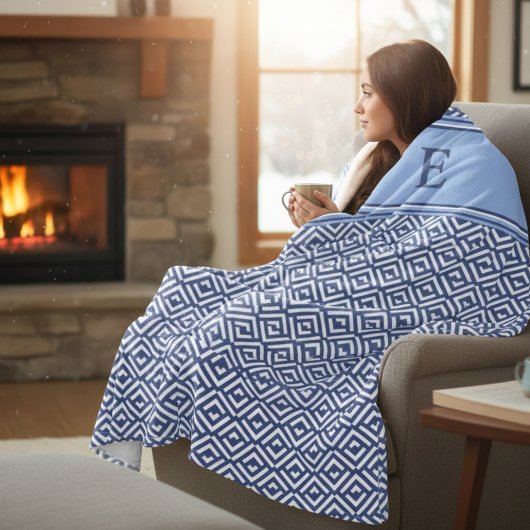 Marine Geometrisch Chevron Monogram Ontwerp Fleece Deken