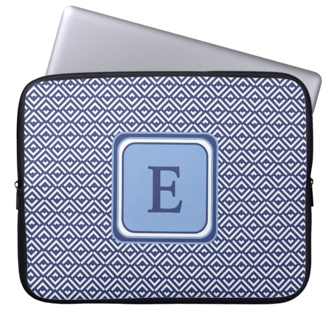 Marine Geometrisch Chevron Monogram Ontwerp Laptop Sleeve (Voorkant)