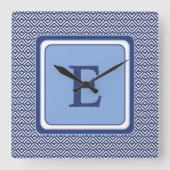 Marine Geometrisch Chevron Monogram Ontwerp Vierkante Klok (Voorkant)