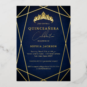 Marine Geometrisch Goud Elegante Quinceanera Folie Uitnodiging