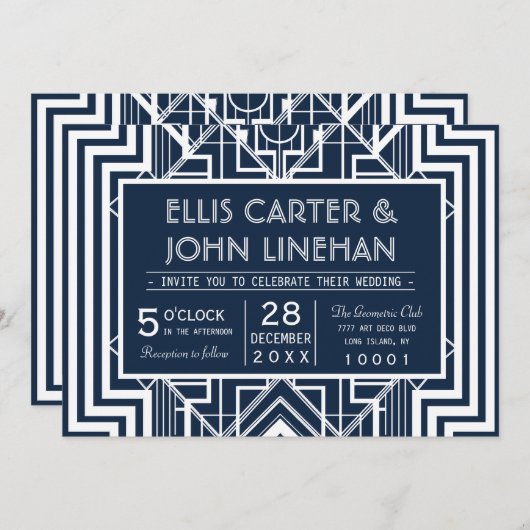 Marine geometrische bruiloft uitnodigingen (Voorkant / Achterkant)