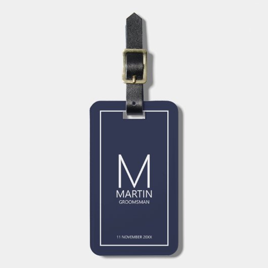 Marine gepersonaliseerd Monogram en Naam Groomsmen Bagagelabel (Voorkant verticaal)