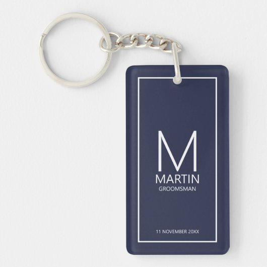 Marine gepersonaliseerd Monogram en Naam Groomsmen Sleutelhanger (Voorkant)