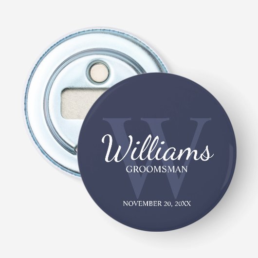Marine gepersonaliseerd script groomsmen name & Mo Button Flesopener (Voorkant)