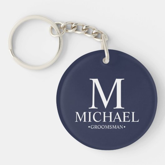Marine gepersonaliseerde groomman name & monogram sleutelhanger (Voorkant)