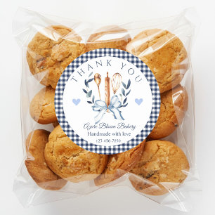 Marine Gingham Bestek Koken Bakkerij Dank je Ronde Sticker