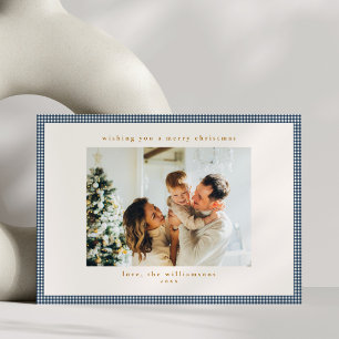 Marine Gingham Rut Familie Foto Kerst Elegant Feestdagenkaart