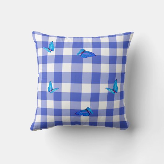 Marine Gingham Vlinder Elegante Monogram Kussen (Achterkant)