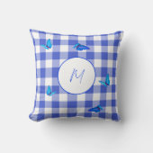 Marine Gingham Vlinder Elegante Monogram Kussen (Voorkant)