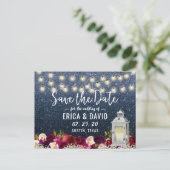Marine glitters rustieke lantaarn bloemen Save the Aankondigingskaart (Staand voorkant)