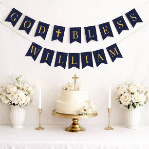 Marine God Bless 7 Letters Goud Doop Eerste Commun Vlaggetjes