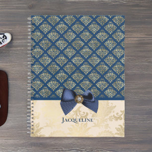  marine Gold Elegant Damask Kijk met naam Notitieboek