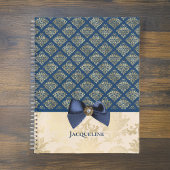 marine Gold Elegant Damask Kijk met naam Notitieboek