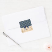  marine Gold Elegant Damask Kijk met naam Vierkante Sticker (Envelop)